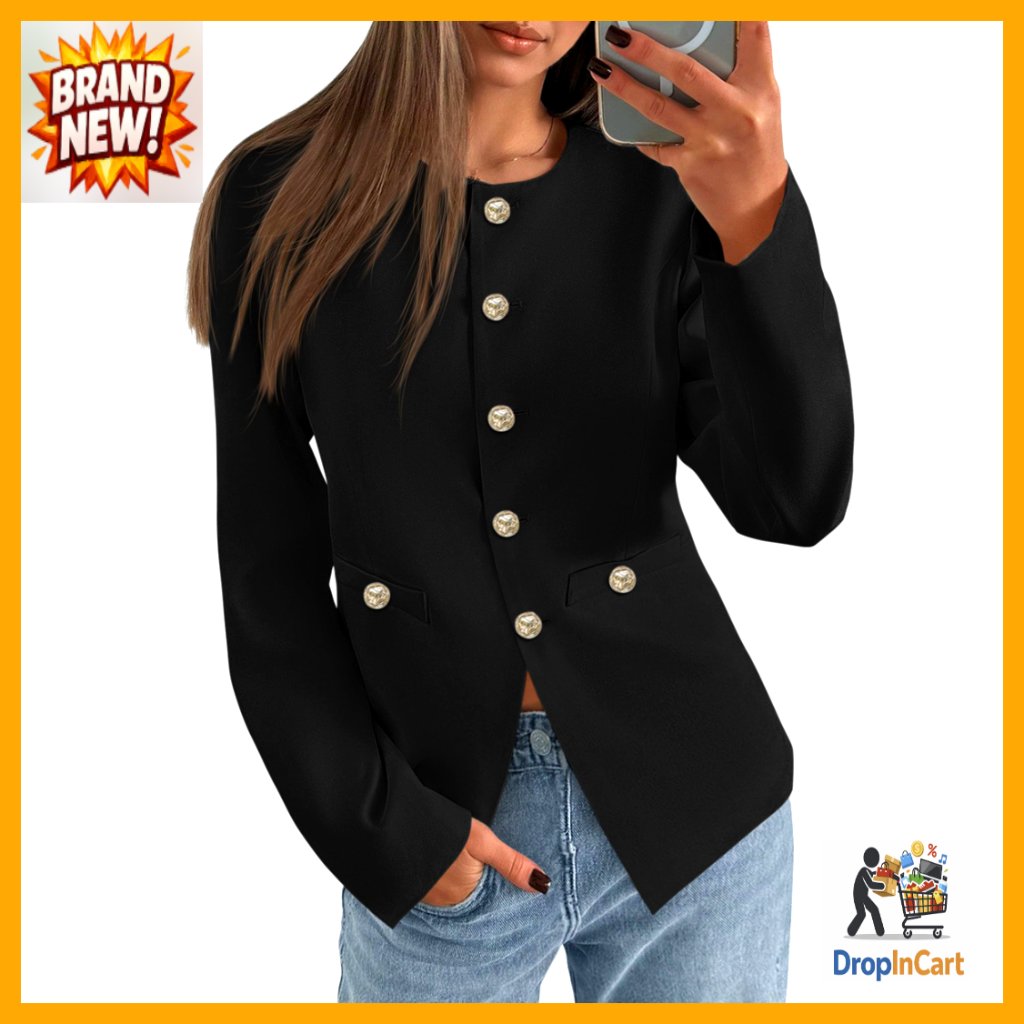 Fitted Blazer Lightweight Business Casual Jacket Trendy Work Suit Polyester